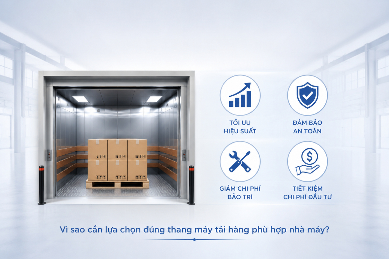 Vì sao cần lựa chọn đúng thang máy tải hàng phù hợp nhà máy