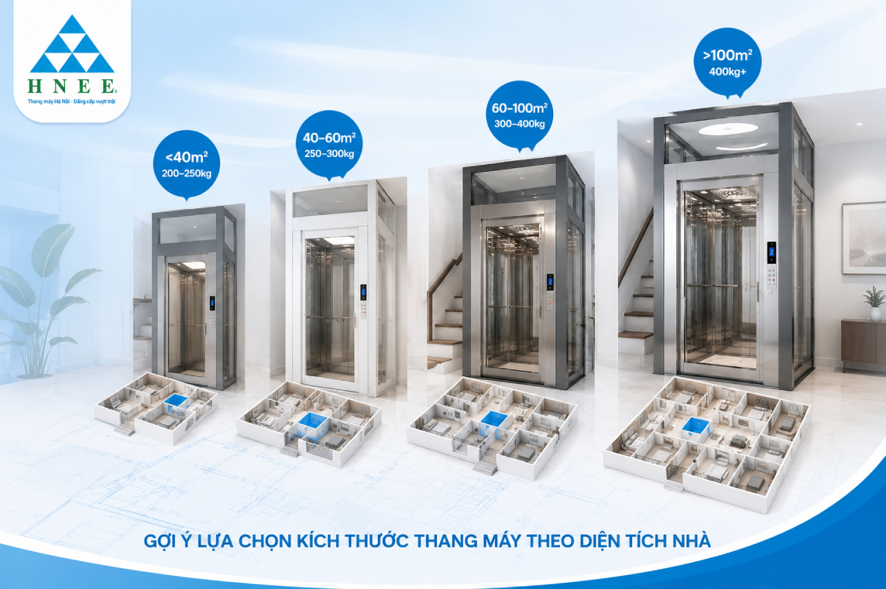 Gợi ý lựa chọn kích thước thang máy theo diện tích nhà