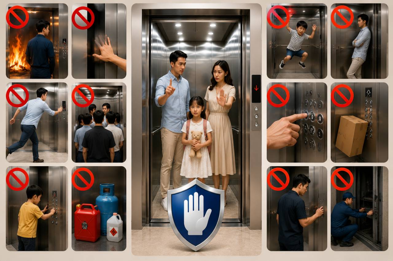 Những hành vi cần tránh khi sử dụng thang máy