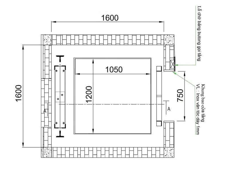 kích thước hố thang máy