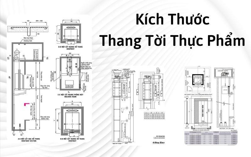 kích thước thang tời thực phẩm