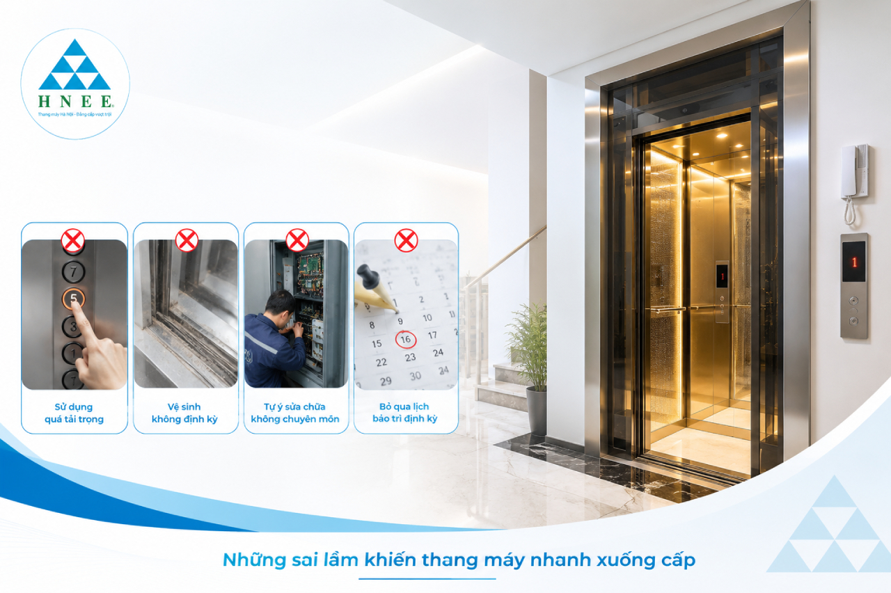 Những sai lầm khiến thang máy nhanh xuống cấp
